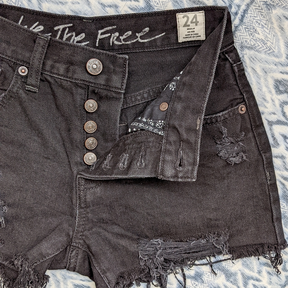 We The Free • Black Distressed Jean Shorts